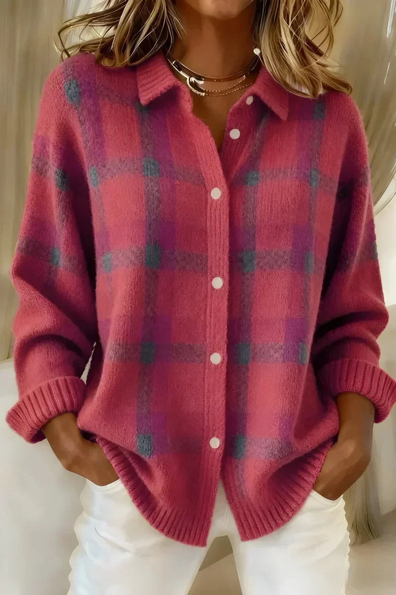 Ashley | Classic Collared Plaid Cardigan for Women