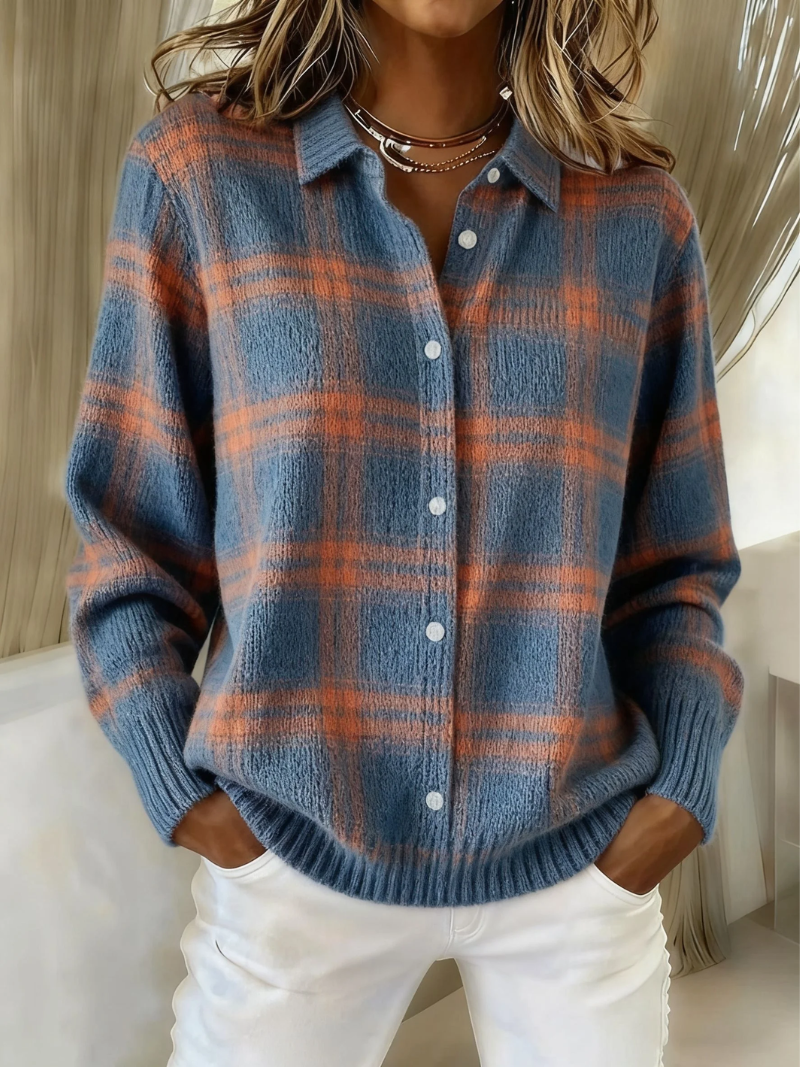 Zafira | Warm Blue Check Cardigan for Women